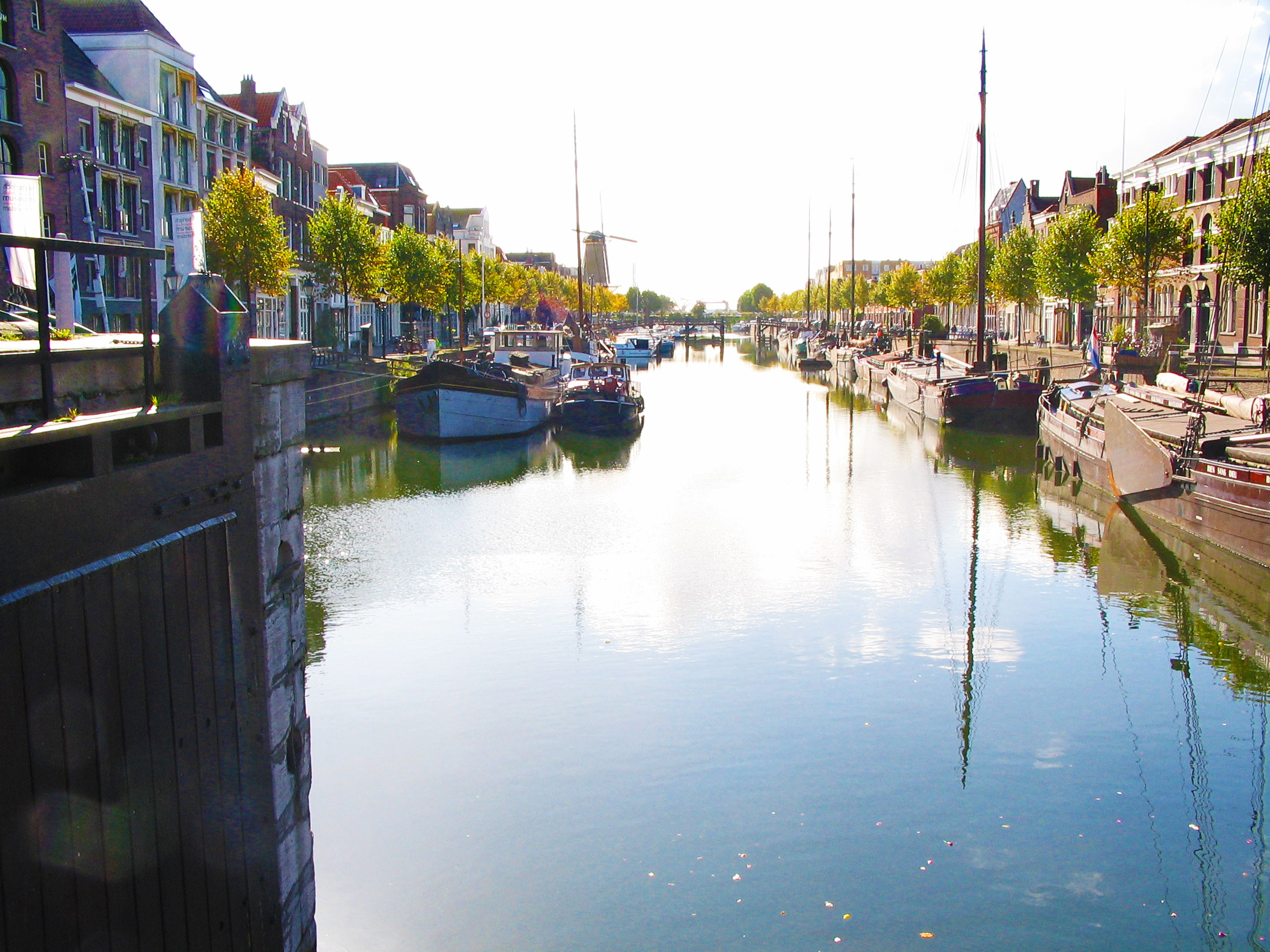 View toward Nieuewe Mass River from Aelbrechtskolk Canal in Delftshaven, The Netherlands