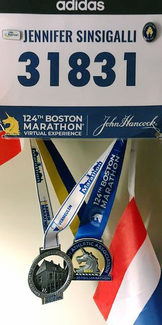 2020 Boston Marathon and Leiden Marathon medals