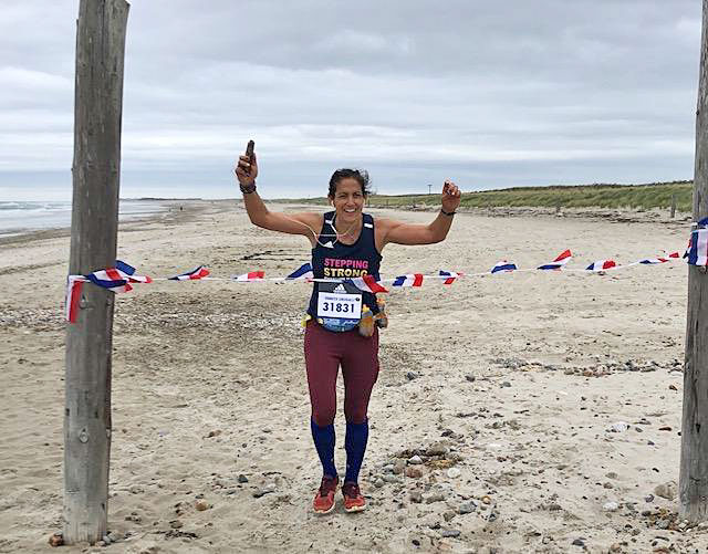 At the Mayflower Marathon finish line in Duxbury